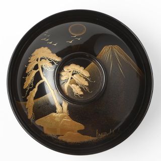 Starožitná japonská luxusní miska na polévku. Pravý přírodní lak uruši. 20.– 30. léta. Nepoužitá. Mistrovské dílo ručně...